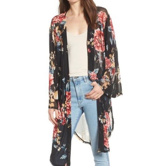 Band of Gypsies Sweaters - BAND OF GYPSIES - NORDSTROM Black Floral Kimono